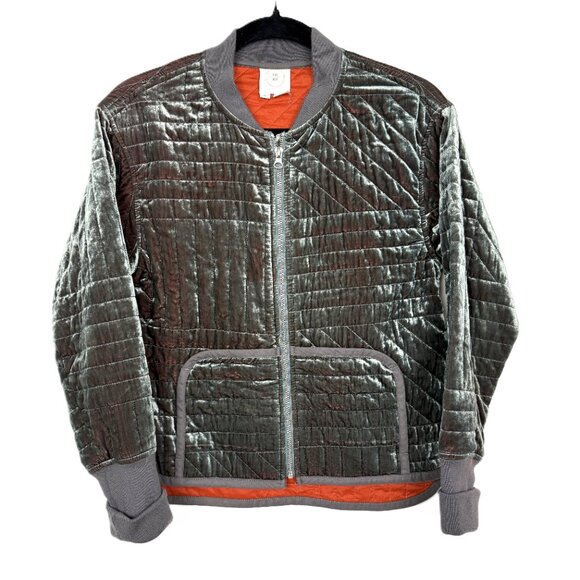 Anthropologie Hei Hei Velvet Relaxed Quilted Jacket Grey XS - Picture 3 of 10